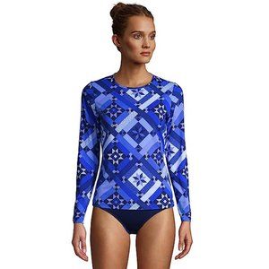 NWT Lands' End Women Long Sleeve UPF50 Rash Guard Deep Sea Navy Sz P2XS $60 Y161